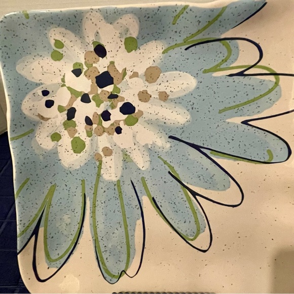 Grasslands Road Pottery Blooming Floral Square Serving Platter Speckled Blue - Picture 6 of 11
